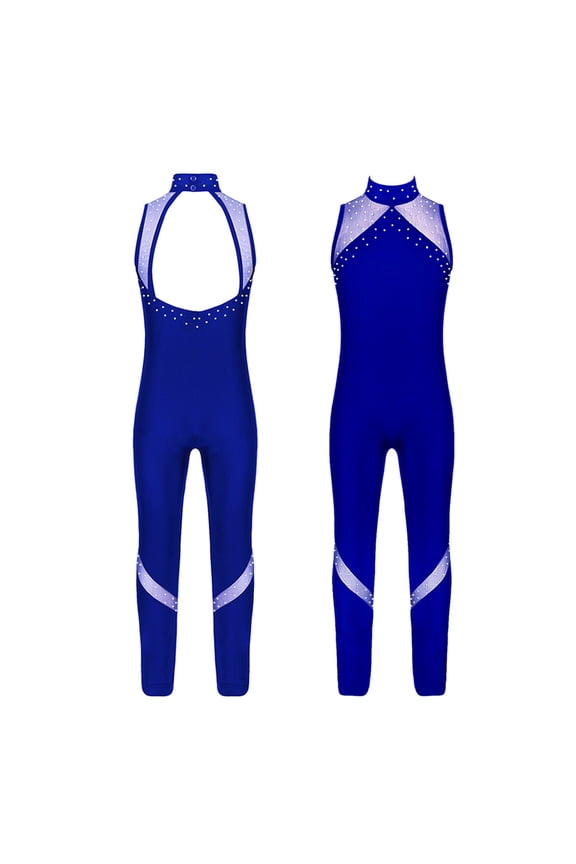 Kids Girls Sleeveless Full Body Gymnastics Leotard Unitard One Piece Skating Jumpsuit Ballet Dance Bodysuit Royal Blue 12