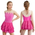 thumbnail image 1 of iixpin Kids Girls Sleeveless Ice Skating Dance Dress Shiny Rhinestone Mesh Patchwork Tiered Ruffled Dancewear Hot Pink 12, 1 of 4