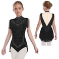 thumbnail image 1 of iixpin Kids Girls Sleeveless Sparkly Tassel Gymnastics Leotard Skating Jumpsuit Bodysuit Performance Dancewear Black 12, 1 of 4