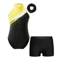 thumbnail image 1 of iixpin Kids Girls Sparkle Gymnastics Leotards with Shorts Hair Band Ballet Dance Bodysuit Tumbling Outfits Sports Unitards Yellow&Black 8, 1 of 5