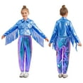 thumbnail image 1 of iixpin Kids Girls Sparkly 2PCS Hip Hop Jazz Dance Outfit Long Sleeve Tassel Jacket with Metallic Jogger Pants Blue 8, 1 of 7