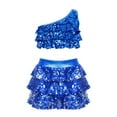 thumbnail image 1 of iixpin Kids Girls Sparkly Sequins Hip Hop Jazz Latin Dance Outfits Tiered Ruffle Crop Top with Skirted Shorts Set Royal Blue 10, 1 of 5