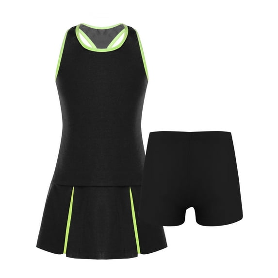 iixpin Kids Girls Tennis Golf Dress Active Sport Tracksuit Sleeveless Racerback Tops Pleated Skirt with Shorts Black 8