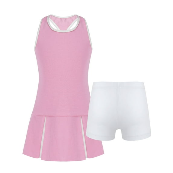 iixpin Kids Girls Tennis Golf Dress Active Sport Tracksuit Sleeveless Racerback Tops Pleated Skirt with Shorts Pink 6
