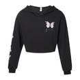 thumbnail image 1 of iixpin Little Big Girls Butterfly Long Sleeve Hooded Crop Top Sports Sweatshirts Casual Hoodie High Street Dress-up Black 14, 1 of 5