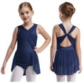 thumbnail image 1 of iixpin Lyrical Dance Dress for Girls Latin Jazz Ballet Dance Leotard Dress Skating Outfits Ballroom Dancewear Navy Blue 14, 1 of 7