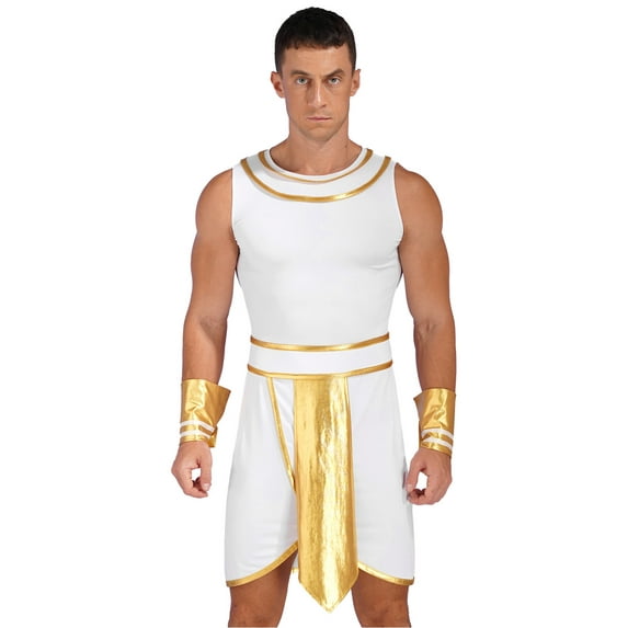 iixpin Men's 3 Pieces Mr Toga Greek God Set Toga Roman Dress with Wristband White 3XL