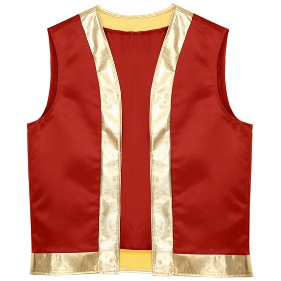 iixpin Men's Arabian Prince Lamp Cosplay Halloween Costume Vest Open Front Waistcoat Fancy Dress Red XXL