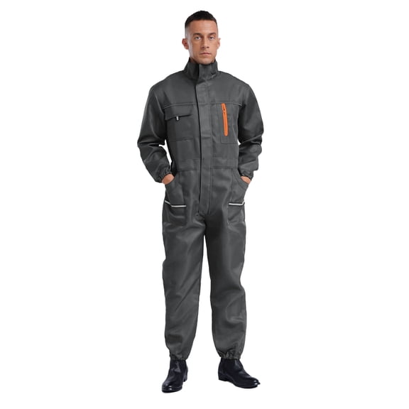iixpin Men's Coveralls Workwear Long Sleeve Front Zipper Jumpsuits Mechanics Workshop Overalls Gray 190/4XL