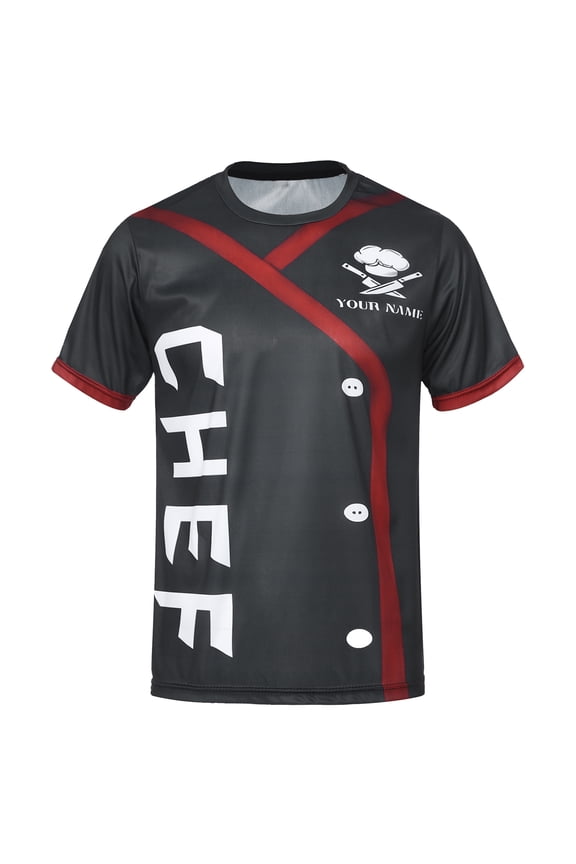 Men's Custom Chef Shirt Printed Graphic Short Sleeve Chef Coat Restaurant Kitchen Chef Jacket Black XXL