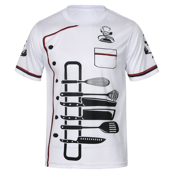 iixpin Men's Custom Chef Shirt Printed Graphic Short Sleeve Chef Coat Restaurant Kitchen Chef Jacket White 3XL