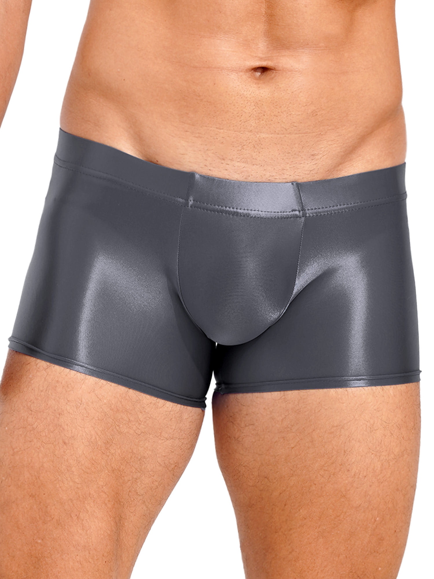 iixpin Mens Shimmering Silky Swim Boxer Shorts Bulge Pouch Compression  Swimming Trunks Underwear Dark Grey XL