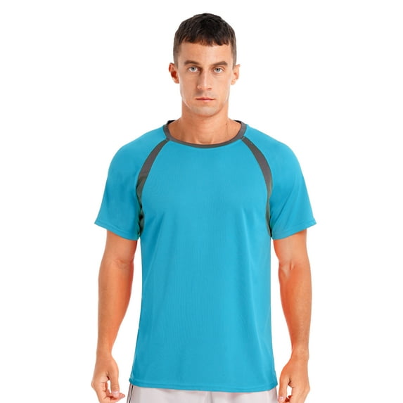 iixpin Mens Swim Shirt UPF 50+ UV Sun Protection Rash Guard Quick-Dry Short-Sleeve Athletic Running Sky Blue 3XL