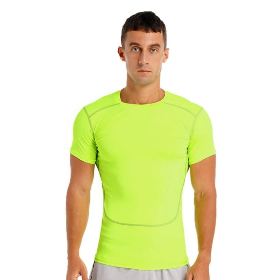iixpin Mens' UPF 50+ Sun Protection T-Shirts Quick Dry Swim Tops Muscle Training Workout Shirts Fluorescent Green 3XL