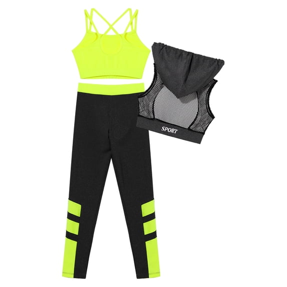 iixpin Modern Hiphop Street Dance Sweatsuits Mesh Hoodie Crop Top with Sweatpants Summer High Street Outfit Fluorescent Yellow 12