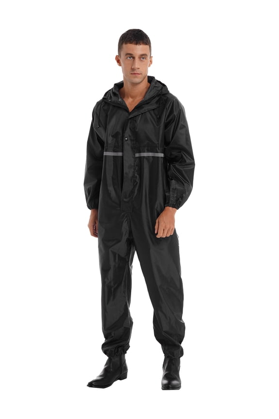 One Piece Rain Suit For Men Motorcycle Rain Suit Waterproof Jumpsuit Reflective Strip Rainsuit Black 165/M