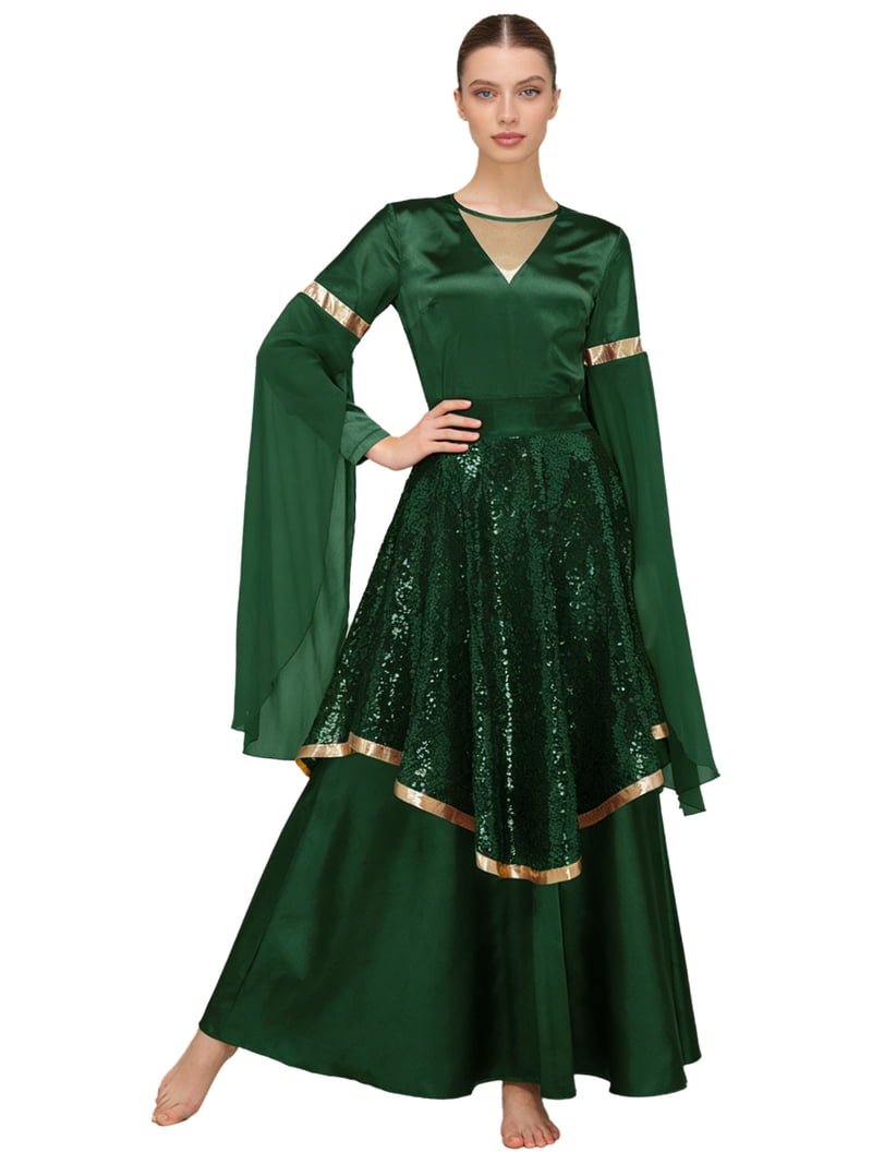 green praise dance dress Iixpin for Women Liturgical Lyrical Dancewear Christianity Holy Communion Spiritual Retreat Wear M, Women's, Size: Medium long sleeve and 3/4 dresses