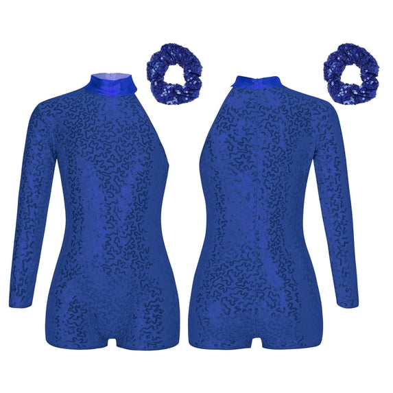 iixpin Sequins Leotards for Girls Gymnastics Shorty Unitards Kids Dance Biketards with Shorts Jazz Dancewear Blue 10