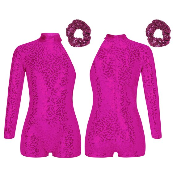 iixpin Sequins Leotards for Girls Gymnastics Shorty Unitards Kids Dance Biketards with Shorts Jazz Dancewear Hot Pink 6