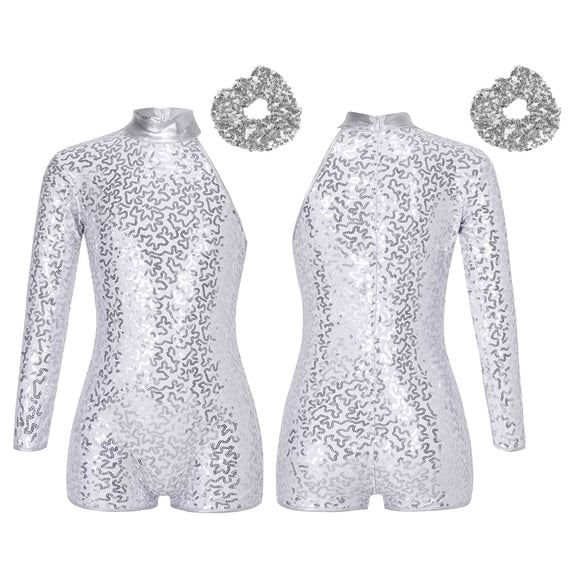 iixpin Sequins Leotards for Girls Gymnastics Shorty Unitards Kids Dance Biketards with Shorts Jazz Dancewear Silver 6