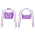 thumbnail image 1 of iixpin Shiny Sequin Crop Top for Girls Long Sleeve Mock Neck Jazz Hip Hop Ballet Dance Tops Dancewear Purple 6, 1 of 7