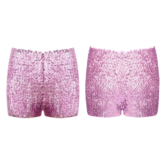 iixpin Sparkly Dance Shorts for Girls Sequins Dancing Bottoms Tumbling Booty Shorts Yoga Sports Activewear Pink 145-160/16