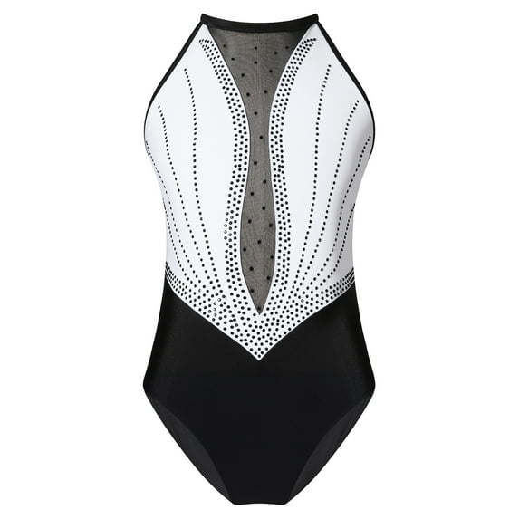 iixpin Toddlers Girls Athletic Unitard Shiny Rhinestone Gym Bodysuit Gymnastics Leotards Ballet Dance One Piece Outfit White 12