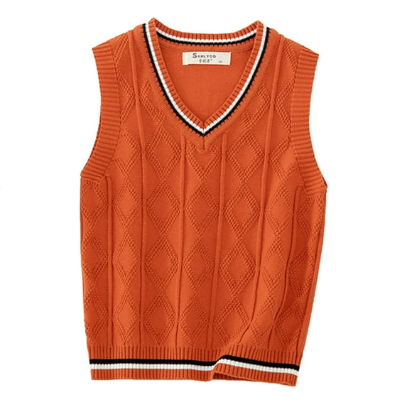 iixpin Unisex Boys Girls Casual V-Neck Sweater Vest Knitted Sweater School Uniform Tops Sleeveless Waistcoat Orange 3-4