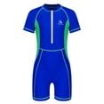 thumbnail image 1 of iixpin Unisex Boys Girls Short Sleeve Zip Up One Piece Boyleg Wetsuits Athletic Swimsuits Royal Blue 5-6, 1 of 5