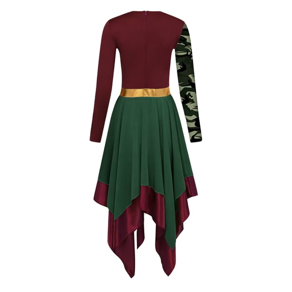 iixpin Women Liturgical Praise Dance Dresses Long Sleeve Printed Church Worship Dancewear For Themed Party Burgundy XXL
