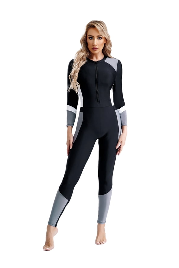 Women Long Sleeve Upf 50+ Full Body Cover Swimsuits Professional Thermal Wetsuits Swimwear Black S