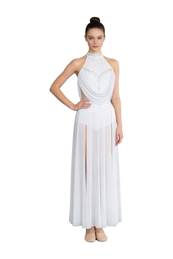 Women Modern Contemporary Dancewear Lyrical Dance Costume Mesh Flowy Skirt Dance Class Belly Ivory S