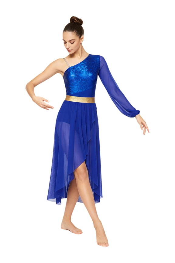 Women Praise Dance Dress Liturgical Lyrical Dancewear for Holy Communion Sunday Church Activities Blue M