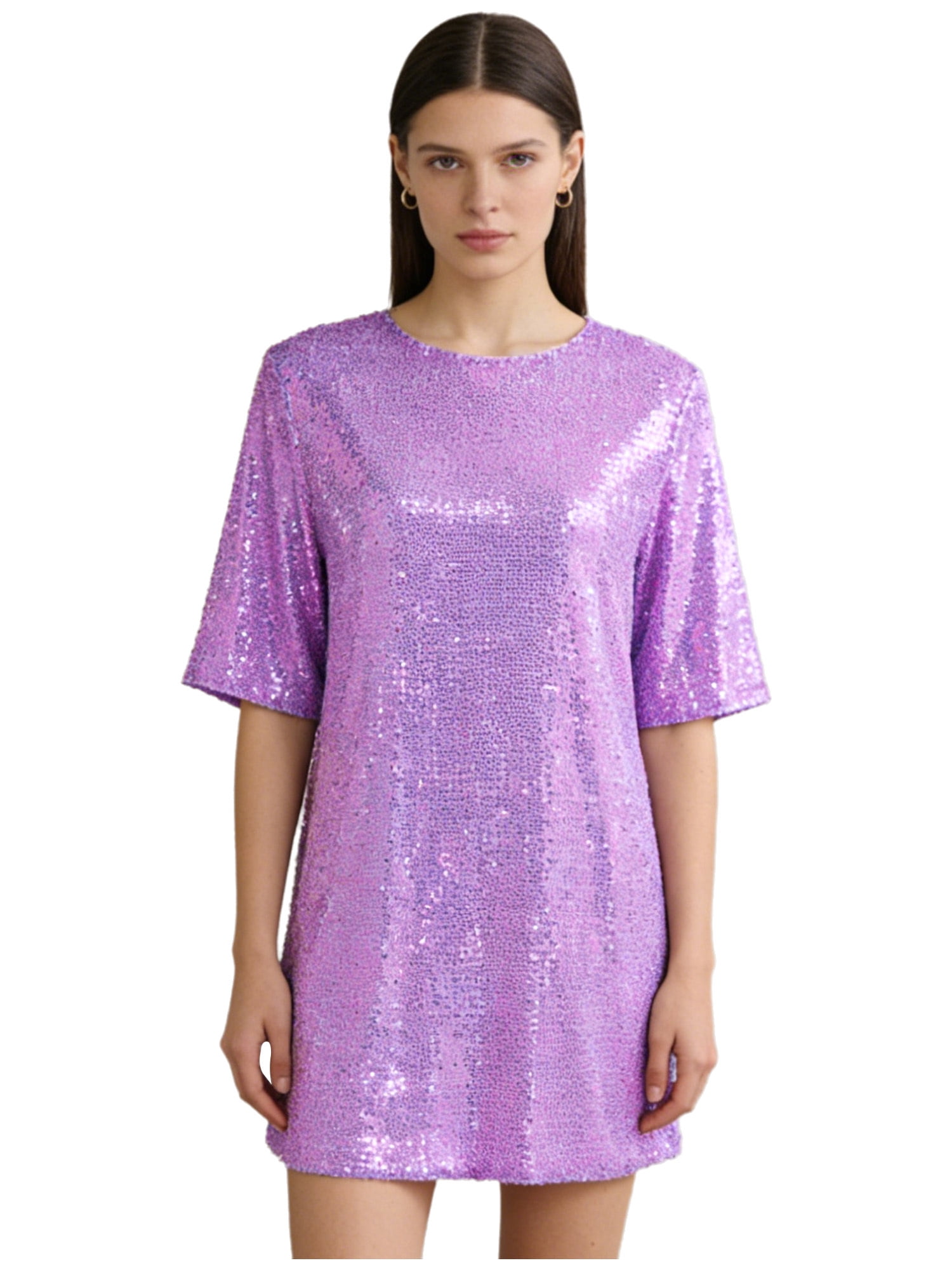 purple sparkly shirt dress iixpin Women Sequin Dress Half Sleeve V Back Glitter Shirt Dress Cocktail  Dresses Night Out Dresses Purple XL