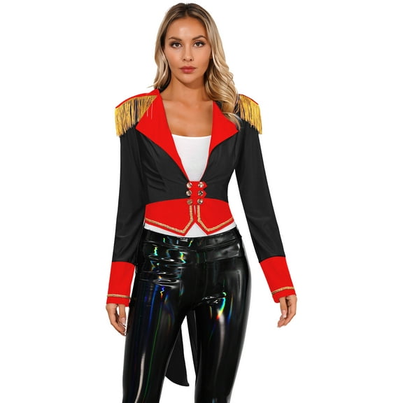 iixpin Women Velvet Victorian Steampunk Tailcoat Ringmaster Circus Show Blazer Jacket Cosplay Costume Black L