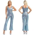 thumbnail image 1 of iixpin Women's Adult 70s Disco Outfit Halloween Sleeveless Flared Jumpsuit Long Bodysuit Costume Blue 170, 1 of 6