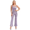 thumbnail image 1 of iixpin Women's Adult 70s Disco Outfit Halloween Sleeveless Flared Jumpsuit Long Bodysuit Costume Purple 170, 1 of 6