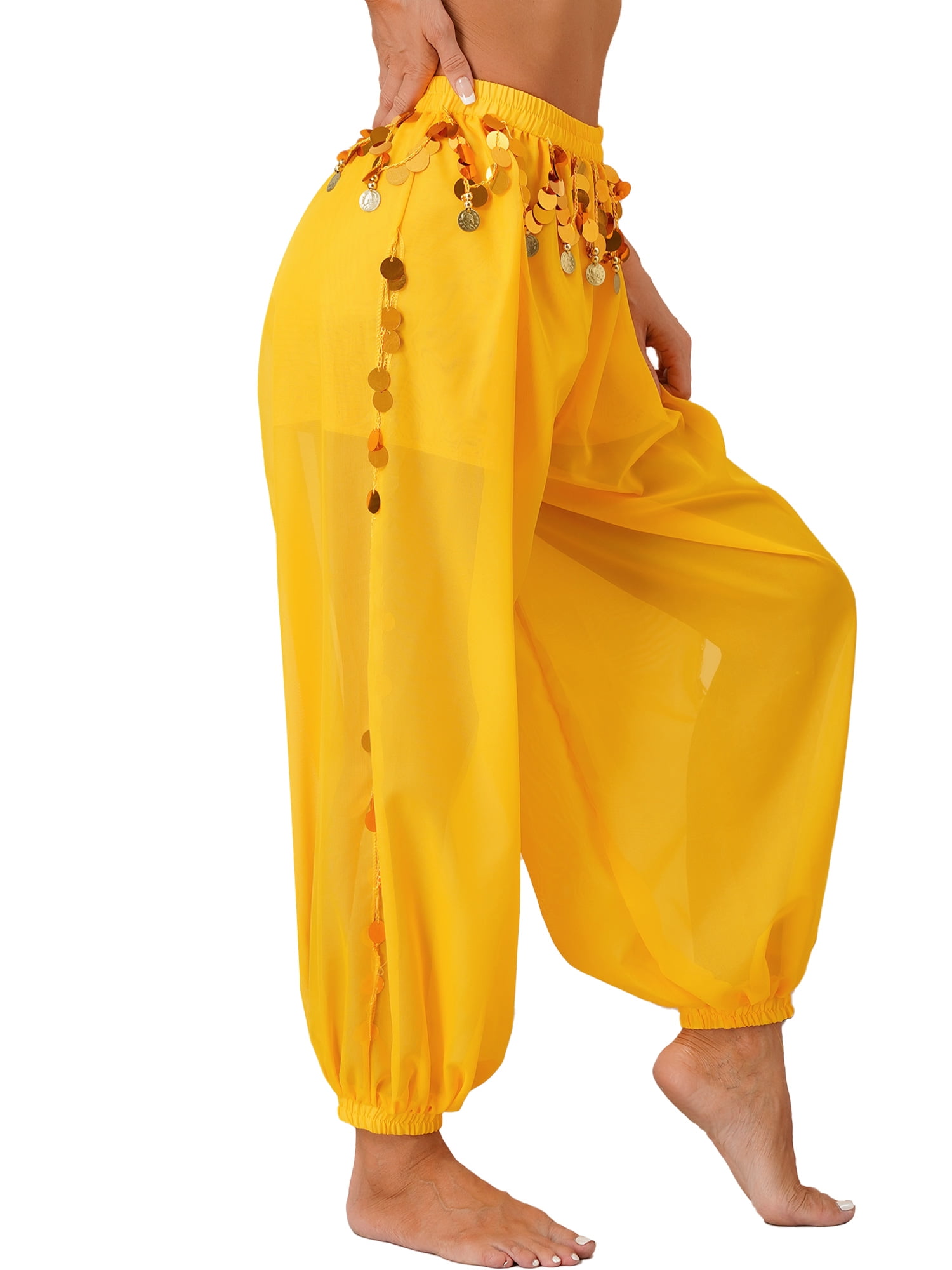 iixpin Women's Belly Dance Harem Pants Shiny Sequin Tassel Trouser