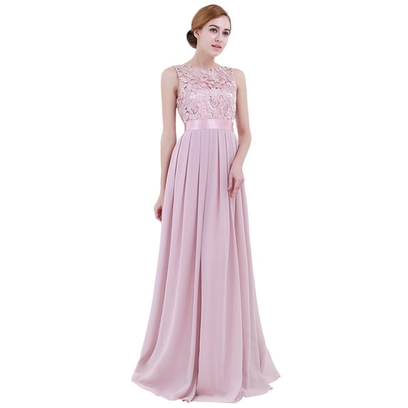 iixpin Women's Floral Lace Chiffon Wedding Bridesmaid Maxi Dress Evening Party Prom Gown Dusty Rose 4
