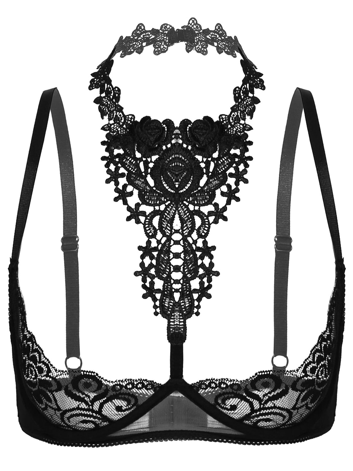 Iixpin Womens Lace 1 4 Cups Push Up Underwired Bra Sheer Bralette