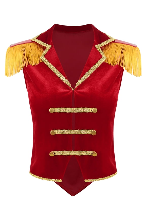 Women's Ringmaster Tailcoat Circus Costume Shoulder Epaulets Tassel Steampunk Jacket Red XXL