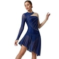 thumbnail image 1 of iixpin Women's Shiny Rhinestone Lyrical Dance Costumes Long Sleeve Asymmetrical Figure Ice Skating Dress Navy Blue L, 1 of 5