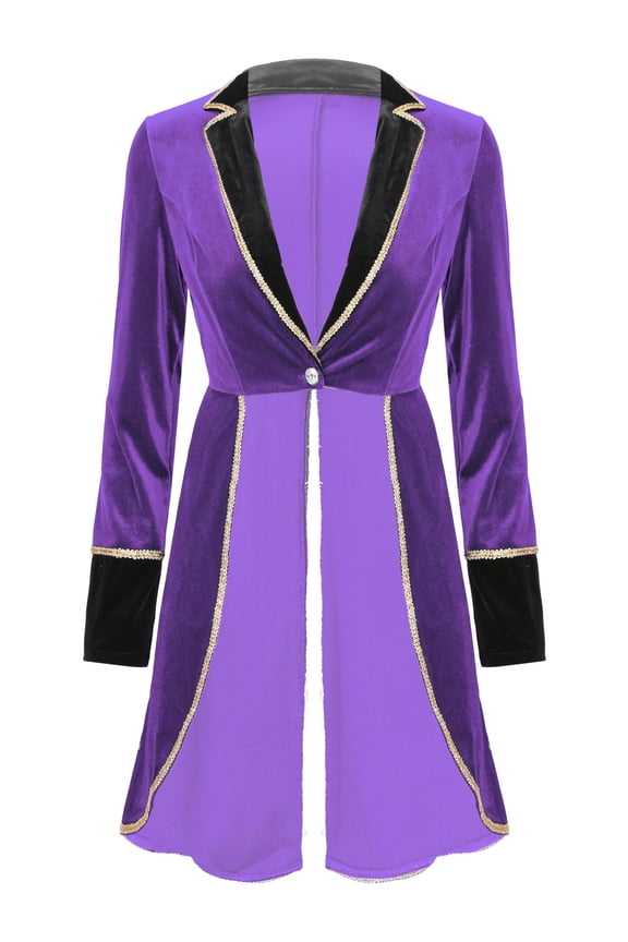 Women's Velvet Swallow-Tailed Coat Halloween Carnival Cosplay Party Costume Purple 3XL
