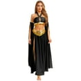 thumbnail image 1 of iixpin Womens Belly Dance Sets Shiny Sequins Hem Crop Top with Side Slit Chiffon Skirt and Arm Sleeves Black XXL, 1 of 7
