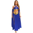 thumbnail image 1 of iixpin Womens Belly Dance Sets Shiny Sequins Hem Crop Top with Side Slit Chiffon Skirt and Arm Sleeves Blue M, 1 of 7