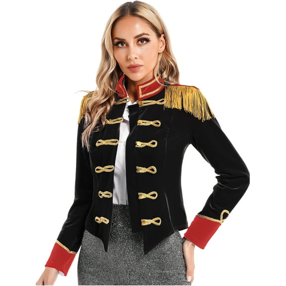 iixpin Womens Circus Ringmaster Jacket Costume Velvet Victorian Coat Ringleader Christmas Outfit Black XL