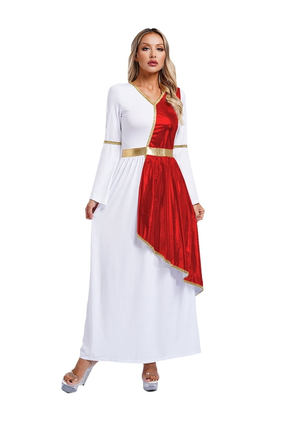 Womens Greek Costume Ancient Toga Dress Overlay Liturgical Praise Dance Dress Red XL