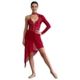 thumbnail image 1 of iixpin Womens One Shoulder Rhinestones Bodysuit Dress Asymmetric Modern Lyrical Dance Costume Burgundy XXL, 1 of 7