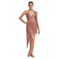 thumbnail image 1 of iixpin Womens One Shoulder Rhinestones Bodysuit Dress Asymmetric Modern Lyrical Dance Costume Dusty Pink M, 1 of 5