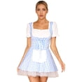thumbnail image 1 of iixpin Womens Ruffle Apron Gingham Dress Miss Muffet Maid Cosplay Dress Halloween Sweetheart Costume Blue M, 1 of 6